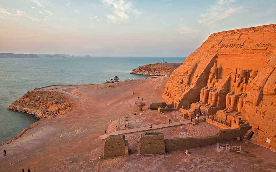 The Abu Simbel temples on the west shore of Lake Nasser, Egypt