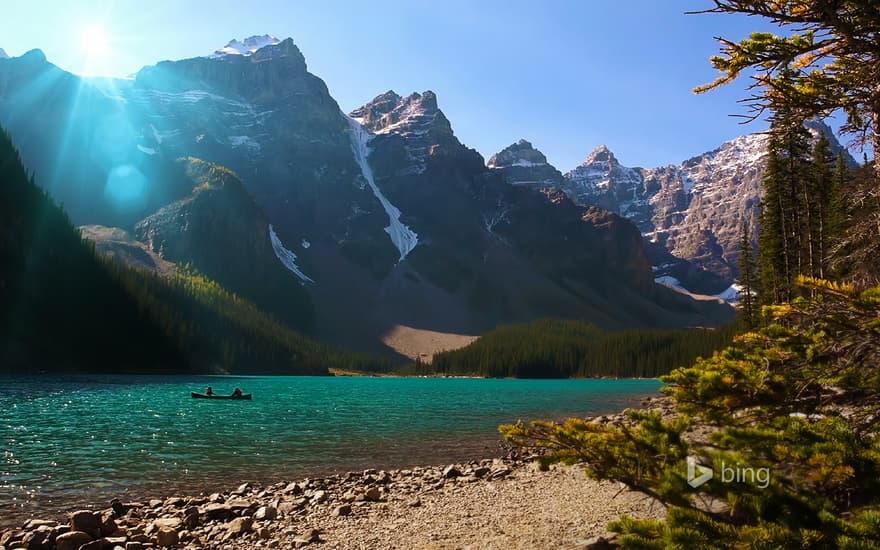 Canoe on Moraine Lake in Banff National Park, Alberta, Canada