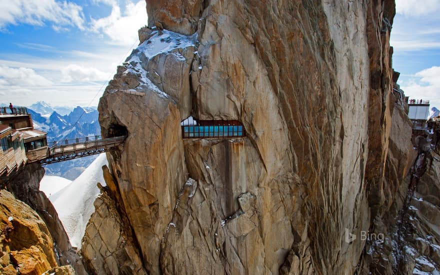 A walkway through a mountain peak in Chamonix, France