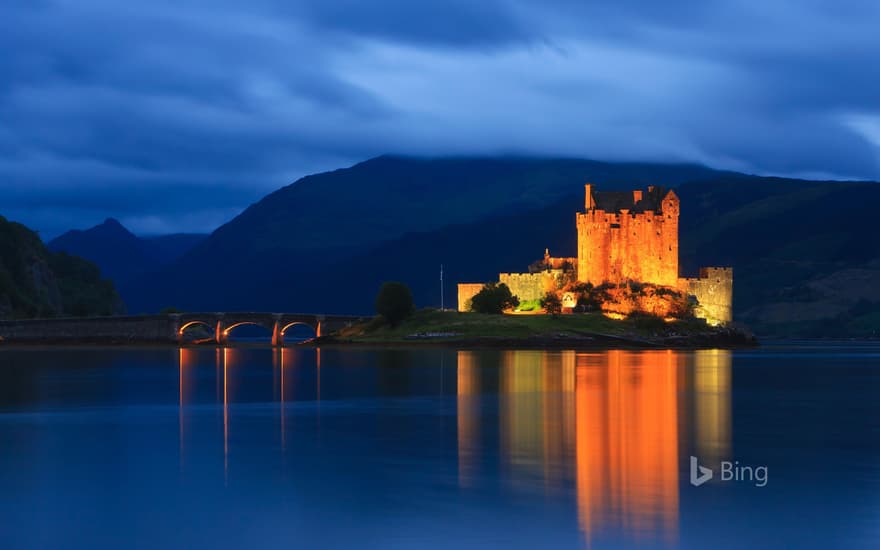 Eilean Donan Castle at the blue hour after sunset, Scotland