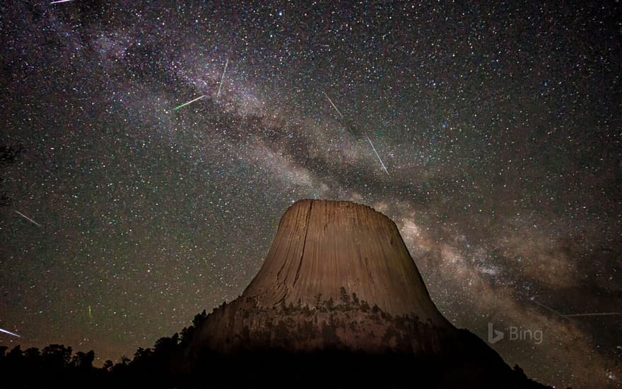 The Eta Aquarids meteor shower over Devils Tower in Wyoming