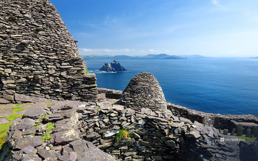 Ruins of an ancient monastery on the island of Skellig Michael, Ireland