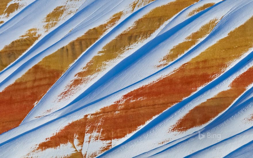 Snow covering the Painted Hills of John Day Fossil Beds National Monument in Oregon