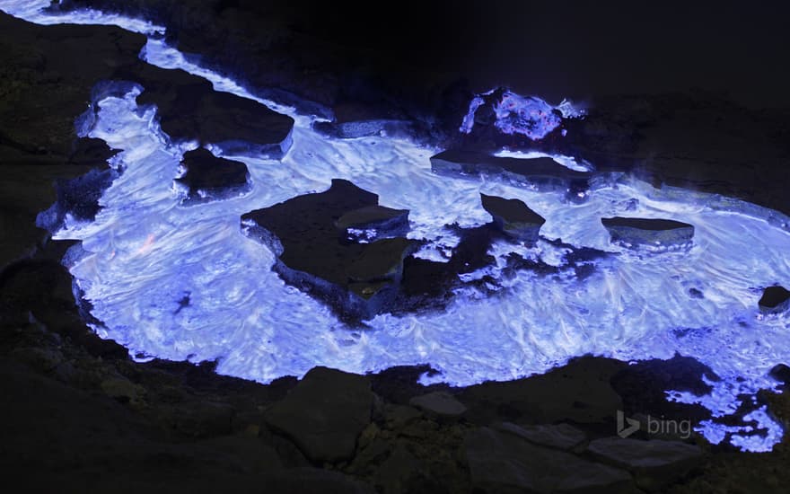 Flaming sulphur from Kawah Ijen volcano, Indonesia