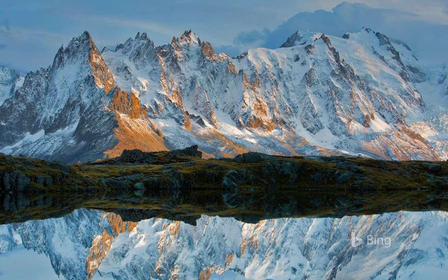 Lacs des Cheserys with Aiguilles de Chamonix, Chamonix, Haute-Savoie, France