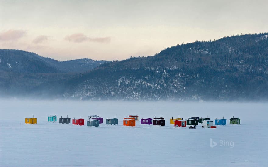 Ice-fishing village near L'Anse-Saint-Jean, Quebec, Canada