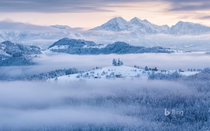 The Church of St. Thomas above the village of Praprotno, Slovenia