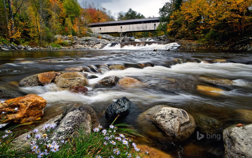 Covered bridge crosses the Wild Ammonoosuc River in Bath, New Hampshire