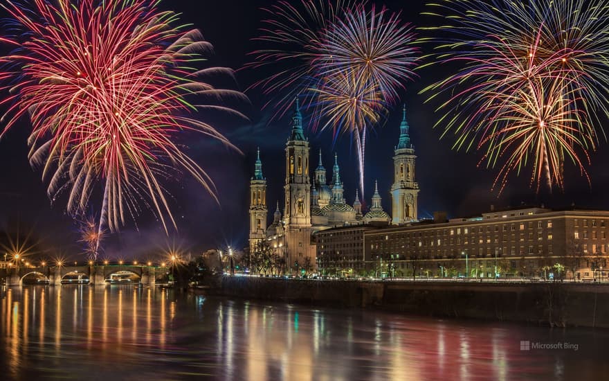 Fireworks during a New Year's Eve celebration in Zaragoza, Spain